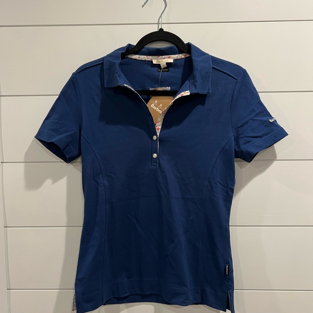 🌻SALE! NWT Barbour blue equestrian pique polo shirt